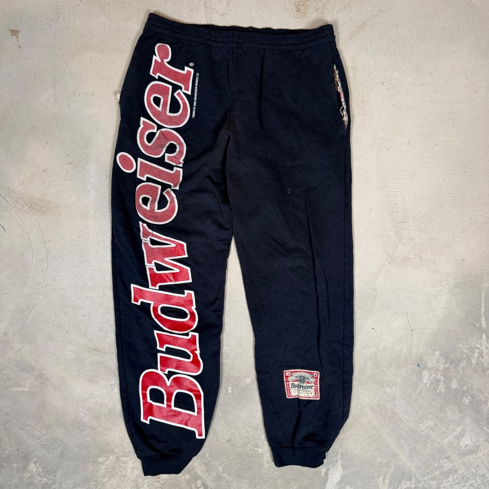 Vintage 1999 Budweiser Anheuser-Busch Graphic Sweatpants Mens Medium Black 90s